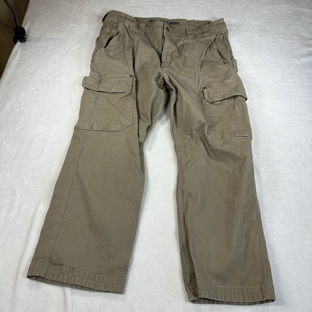 Duluth Trading Flex Fire Hose Cargo Work Pants Men 40x30 Beige Relaxed Carpenter